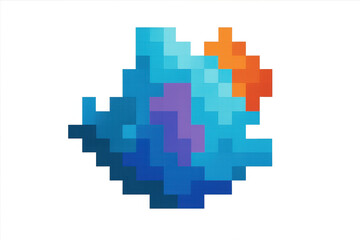 Obraz premium Pixel art fire burning with vibrant blue, purple, orange flames against transparent backdrop, perfect for digital game graphics and creative designs