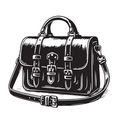 Black Color Satchel Silhouette Vector Illustration, Solid White Background. minimal vector design