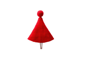 Minimalist abstract figure in red textile cape on black background, cut out