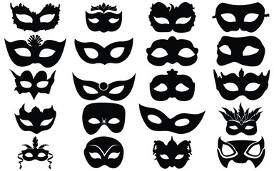 Masquerade and Theater Mask Icon Set – Happy and Sad Drama Symbols in Flat Style