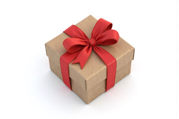 Obraz premium brown gift box with a red ribbon and bow