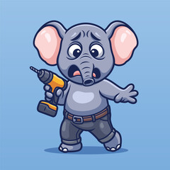 Shocked Elephant Builder Cartoon