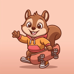 Squirrel Skateboard Cartoon  Character