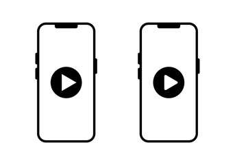 Play button on smartphone icon. Streaming video on mobile phone screen sign symbol