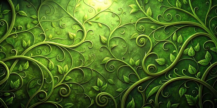 Mysterious green wallpaper with swirling organic patterns of vines and leaves, reminiscent of a secret garden, abstract, organic patterns