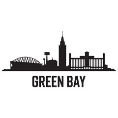 Obraz premium Vector Green Bay skyline. Travel Green Bay famous landmarks. Business and tourism concept for presentation, banner, web site. Vector black silhouette. with white background