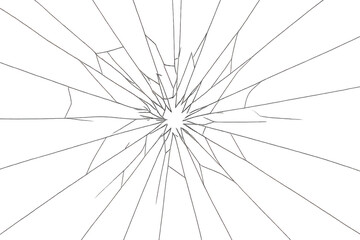 Obraz premium Realistic bullet hole cracks spreading across transparent surface, revealing dramatic fracture pattern with destructive visual impact