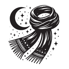 Black Color Scarf Silhouette Vector Illustration, Solid White Background. minimal vector design