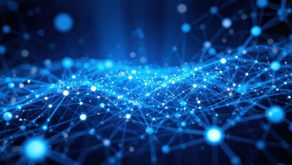 Obraz premium Vibrant Blue Abstract Network Visualization with Illuminating Particles and Flowing Data Connections