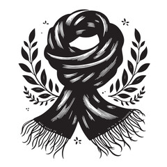 Black Color Scarf Silhouette Vector Illustration, Solid White Background. minimal vector design