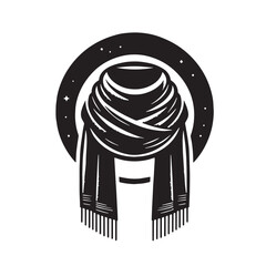 Black Color Scarf Silhouette Vector Illustration, Solid White Background. minimal vector design