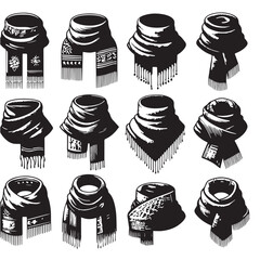 Black Color Scarf Silhouette Vector Illustration, Solid White Background. minimal vector design