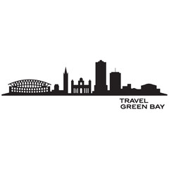 Naklejka premium Vector Green Bay skyline. Travel Green Bay famous landmarks. Business and tourism concept for presentation, banner, web site. Vector black silhouette. with white background