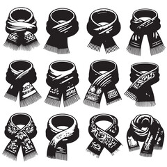 Black Color Scarf Silhouette Vector Illustration, Solid White Background. minimal vector design