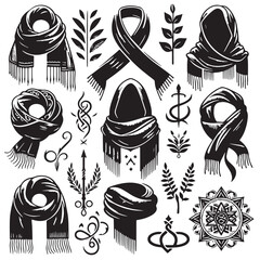 Black Color Scarf Silhouette Vector Illustration, Solid White Background. minimal vector design