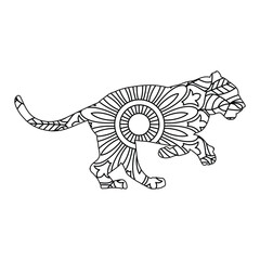 Intricate Mandala Design of a Running Panther Adult Coloring Page