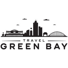 Obraz premium Vector Green Bay skyline. Travel Green Bay famous landmarks. Business and tourism concept for presentation, banner, web site. Vector black silhouette. with white background