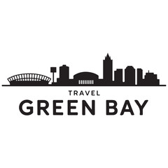 Fototapeta premium Vector Green Bay skyline. Travel Green Bay famous landmarks. Business and tourism concept for presentation, banner, web site. Vector black silhouette. with white background