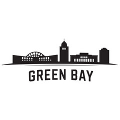 Obraz premium Vector Green Bay skyline. Travel Green Bay famous landmarks. Business and tourism concept for presentation, banner, web site. Vector black silhouette. with white background