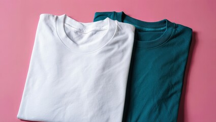 Close-Up of Folded White and Vibrant T-Shirts on Pastel Background, Minimalist and Premium Style