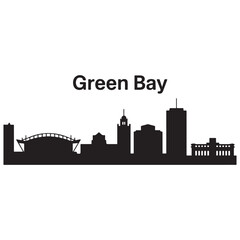 Naklejka premium Vector Green Bay skyline. Travel Green Bay famous landmarks. Business and tourism concept for presentation, banner, web site. Vector black silhouette. with white background