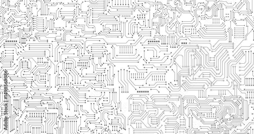 Wall mural black circuit diagram on white background. high-tech circuit board connection system. vector abstrac