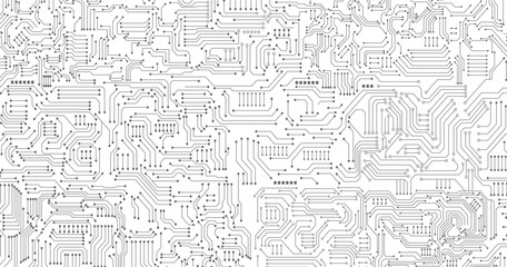 Black circuit diagram on white background. High-tech circuit board connection system. Vector abstract technology on a white background.
