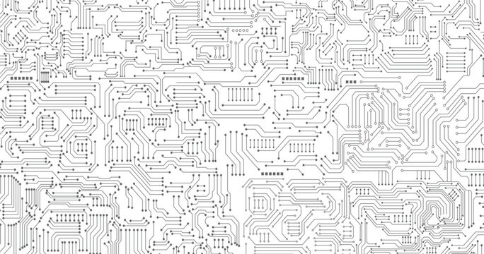 Black circuit diagram on white background. High-tech circuit board connection system. Vector abstract technology on a white background.