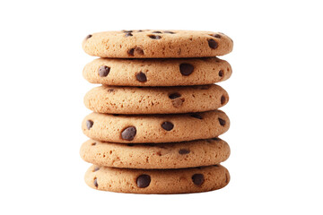 Stack of delicious chocolate chip cookies isolated on black background, cut out