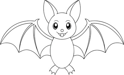 Outlined cartoon bat character spreads its wings while happily sticking its tongue out transparent