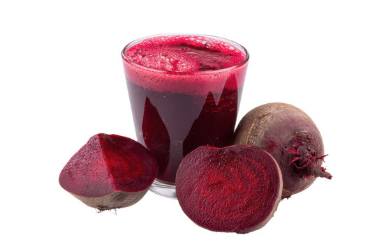 Fresh beetroot juice with whole and sliced beetroots on display, cut out - Powered by Adobe