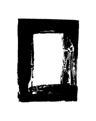 Watercolor grunge frame. Rough brush stroke. Torn dirty texture with black paint on white background. Fat damaged sprayed lines. Vintage retro style element for any design. Printing for textiles