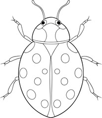 Outlined ladybug displays circular spots and segmented legs against a transparent backdrop