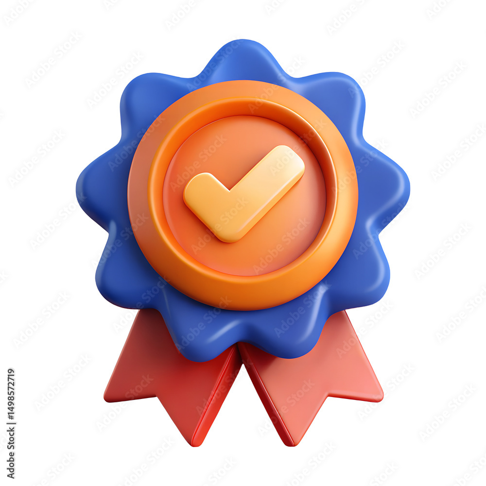 Wall mural 3d render of a blue and orange checkmark badge isolated on transparent background
