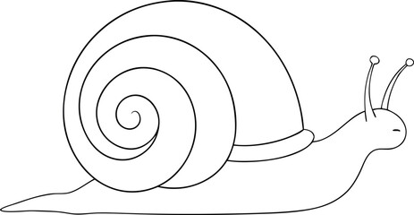 Simple snail crawling slowly with antennae showing in a line drawing over a white background
