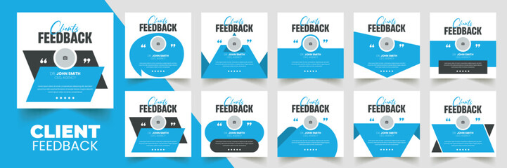 Fototapeta premium Customer feedback testimonial social media post web banner template Bundle. Customer feedback review or testimonial social media post design 