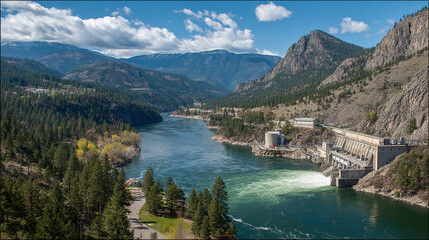 Hydroelectric Dam on Clark Fork River in Montana A Scenic View of Power Generation and Nature