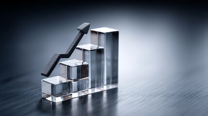 Crystal Clear Business Growth Chart with Arrow on Dark Background Symbolizing Upward Trend and Achievement