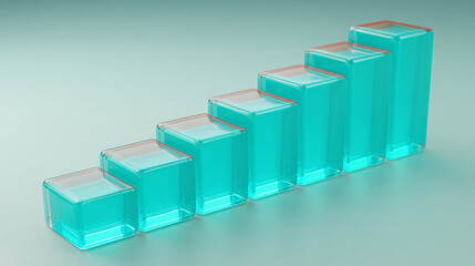 Aqua Growth Chart Ascending Bar Graph on Light Blue Background Representing Financial Success and Progress