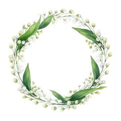 Obraz premium Lily of valley wreath border flower plant white background.