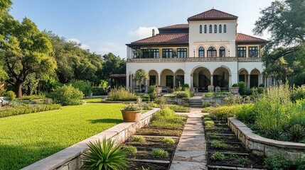 Obraz premium Mediterranean Villa with Lush Gardens