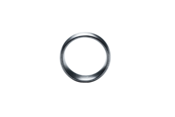 Silver metal ring with circular design on black background, cut out