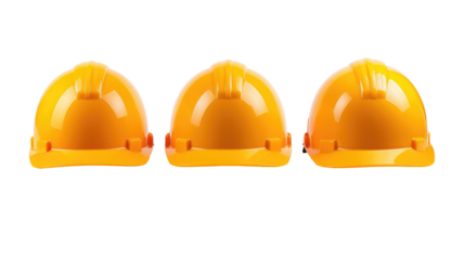 Set Collection of Fireman and Hard Safety Helmets in Orange and Yellow Isolated on Transparent Background

