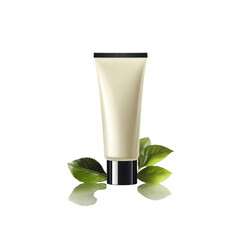 Elegant Cream Tube with Green Leaves on Black Background