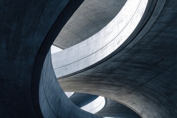 Fototapeta premium Architectural close-up of curved concrete structures, abstract urban geometry