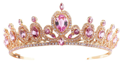 Royal Gold Crown with Pink Diamonds Isolated on Transparent Background

