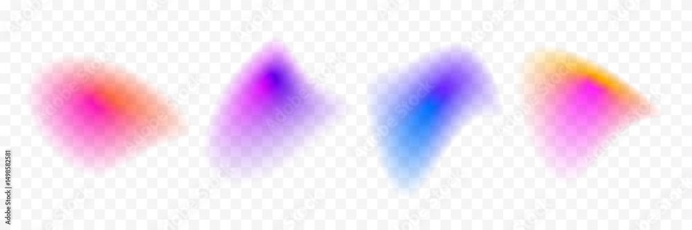 Poster Abstract blur gradient shape set. Pastel colored smooth liquid blob gradation collection. Y2K blurry round aura pack. Bright iridescent fluid bundle for collage, template, badge, sticker. Vector