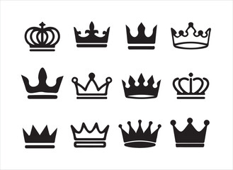 Elegant Royal Crown Set – Flat Monochrome Icon Pack