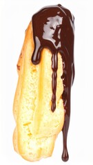 Obraz premium Profiterole cream puff with chocolate sauce isolated on white background for French dessert or patisserie concept