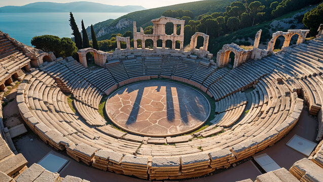 Spectacular view of the ancient theater of Dodoni, nestled on a hillside in greece.